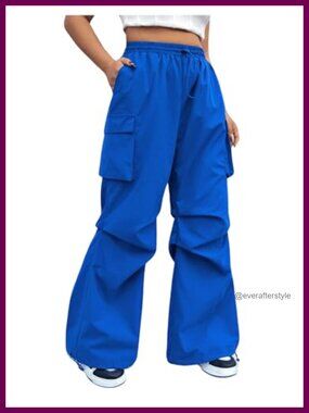 Plus Size Wide Leg Cargo Pants Drawstring High Waist Casual